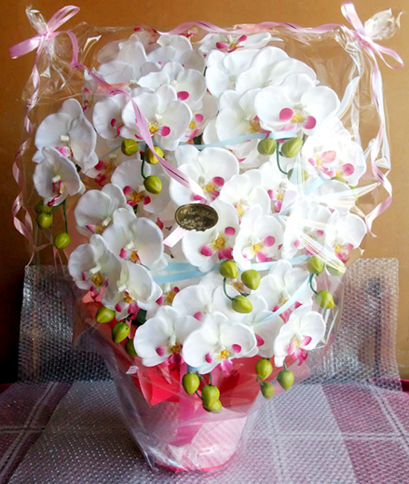 光触媒 造花 胡蝶蘭アレンジ特大サイズ陶器仕様F(12本立ち・ホワイトビューティー)