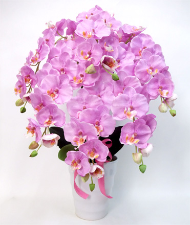 光触媒 造花 胡蝶蘭アレンジ特大サイズ陶器仕様B(6本立ち・ラベンダー)
