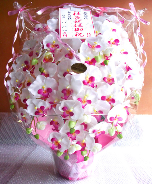 光触媒 造花 胡蝶蘭アレンジ特大サイズ陶器仕様C(9本立ち・ホワイトビューティー)のラッピング