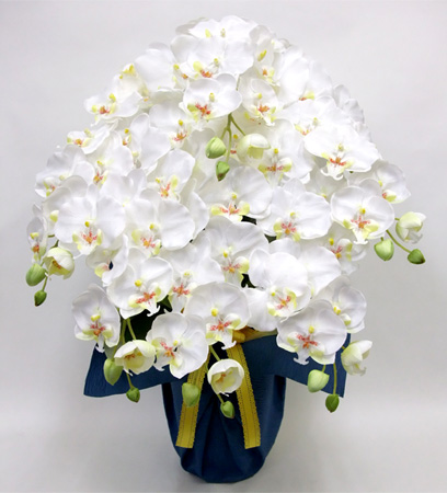 光触媒 造花 胡蝶蘭アレンジ特大サイズ陶器仕様C(6本立ち・ホワイトイエロー)