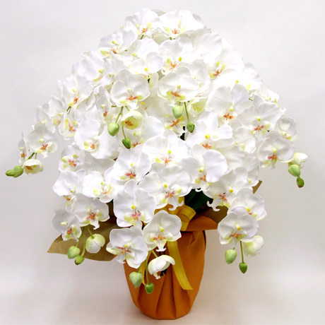 光触媒 造花 胡蝶蘭アレンジ特大サイズ陶器仕様C(7本立ち・ホワイトイエロー)