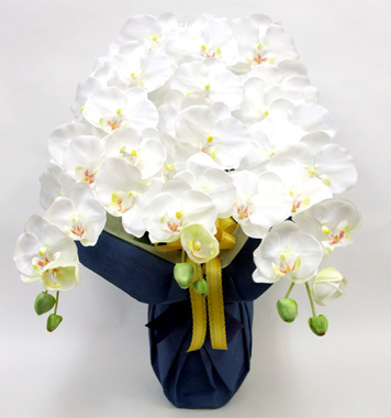 光触媒 造花 胡蝶蘭アレンジ陶器仕様B(3本立ち・ホワイトイエロー)