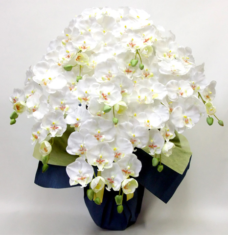 光触媒 造花 胡蝶蘭アレンジ特大サイズ陶器仕様C(9本立ち・ホワイトイエロー)