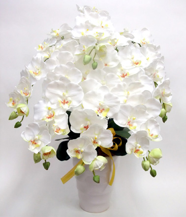 光触媒 造花 胡蝶蘭アレンジ特大サイズ陶器仕様B(6本立ち・ホワイトイエロー)
