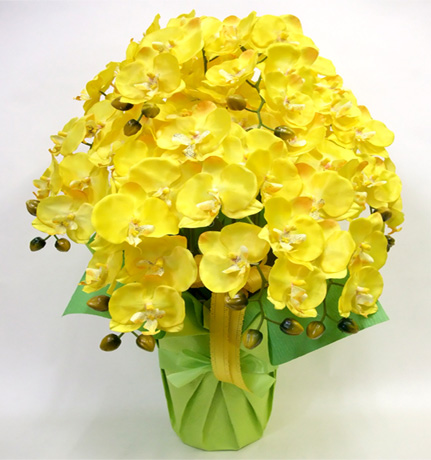 光触媒 造花 胡蝶蘭アレンジ特大サイズ陶器仕様G(7本立ち・イエロー)