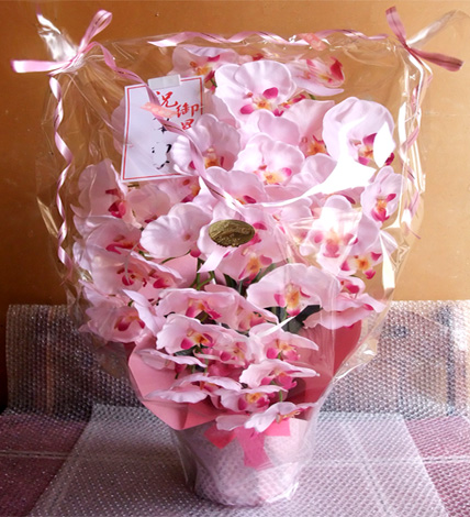 光触媒 造花 胡蝶蘭アレンジ特大サイズ陶器仕様G(5本立ち・ピンクラベンダー)