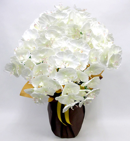 光触媒 造花 胡蝶蘭アレンジ特大サイズ陶器仕様D(7本立ち・ホワイトイエロー)